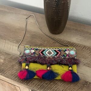Steve Madden Yellow Crossbody with Pink & Blue Tassels